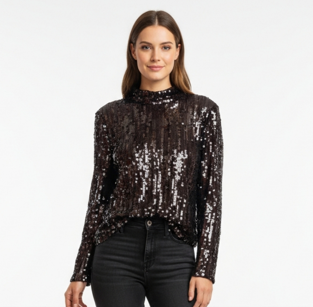 New H&M long sleeved sheer sequin top Size S